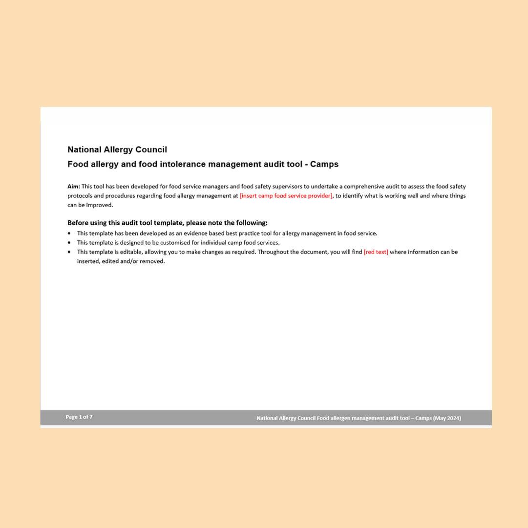 Food allergy management audit tool for Camps