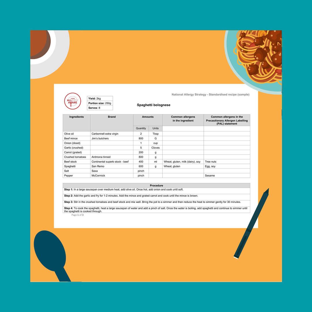 Standardised recipe template