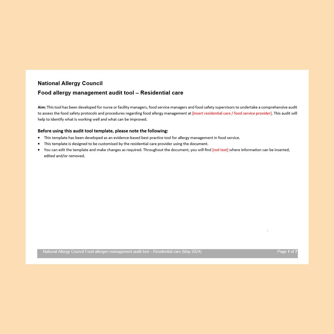 Food allergy management audit tool Residential Care