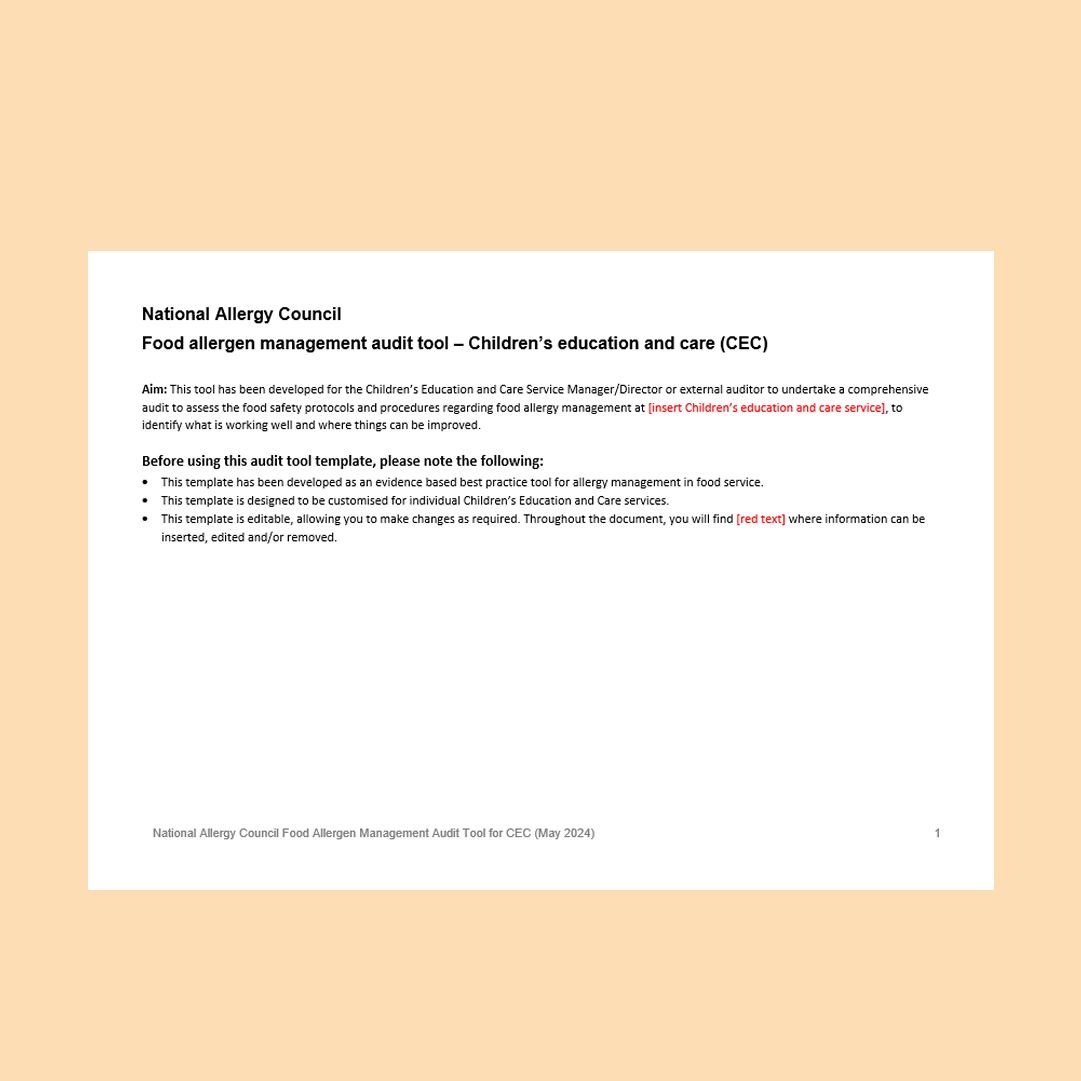 Food allergy management audit tool for CEC